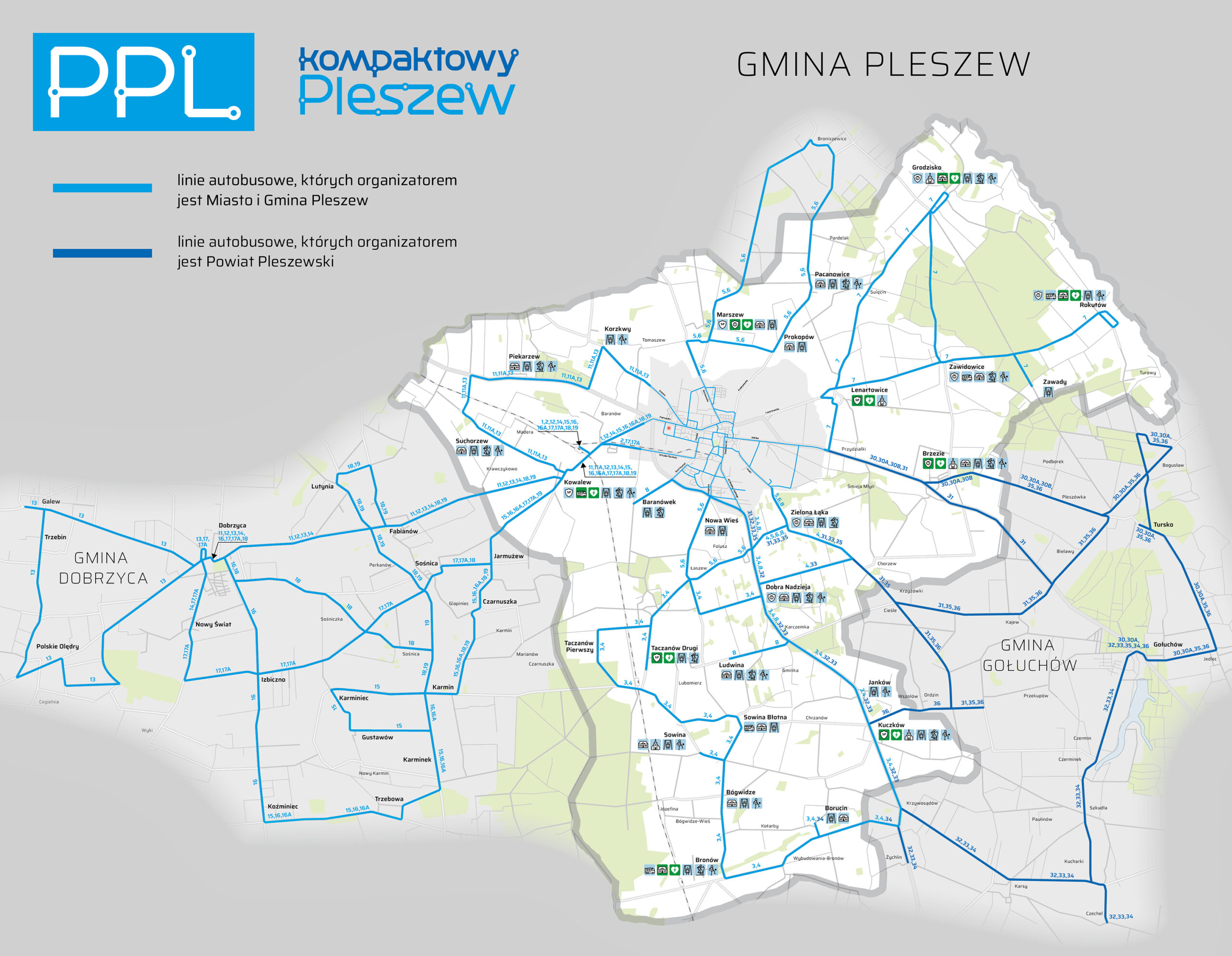 Mapa komunikacji publicznej w Gminie Pleszew.